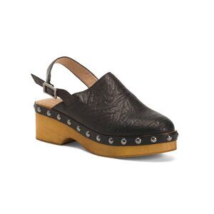 KELSI DAGGER Black Leather House Studded Clogs